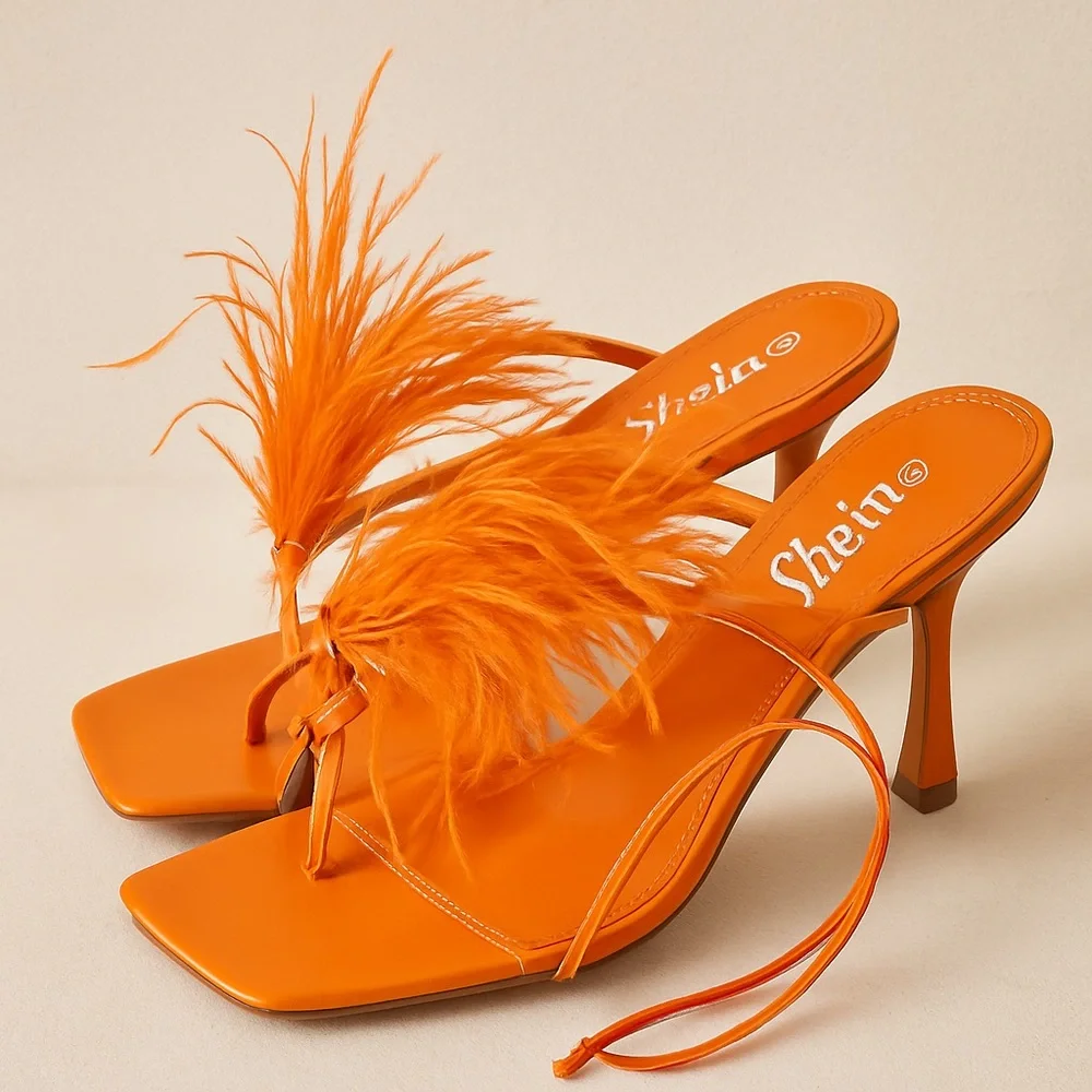 SheIn Orange Feather Heels – Size 10 | Brand New - Picture 1 of 3